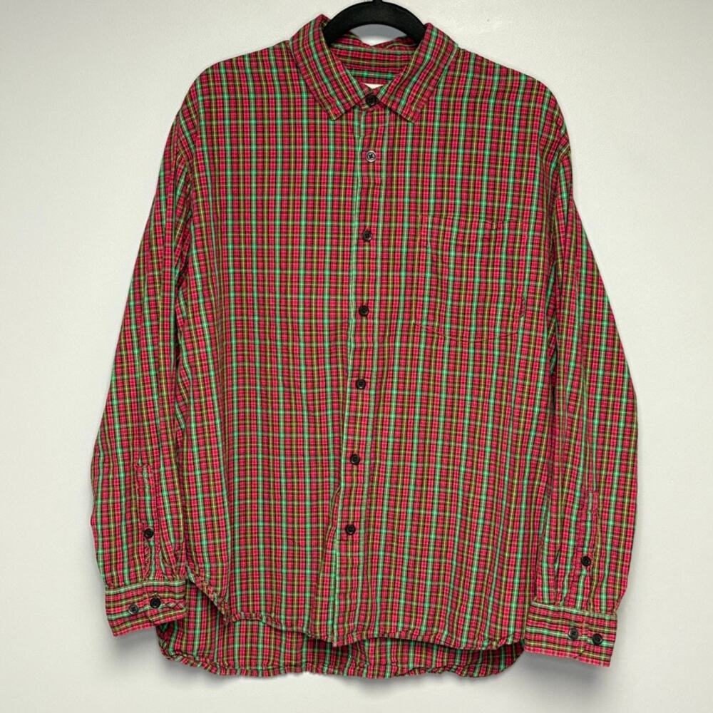 Urban Outfitters Pink Green Plaid Colorful Mens Button Up Dress Shirt Mens‎ Sz M